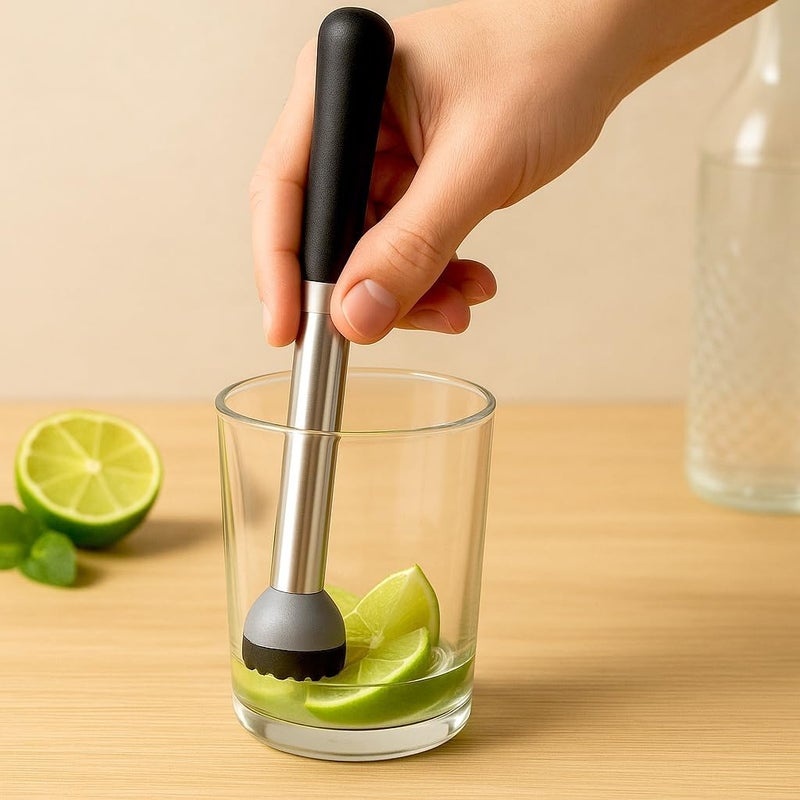 Natier Stainless Steel 8.5" Cocktail Muddler, Professional Drink Muddler for Mojitos, Lemons, and Fruit Cocktails, Durable Bartender Tool with Non-Scratch Nylon Head, Dishwasher Safe - Image 1